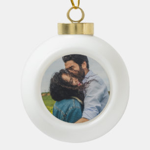 Personalized Modern Minimalist Photo Ceramic Ball Christmas Ornament