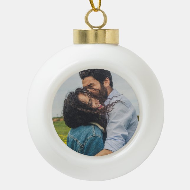 Personalized Modern Minimalist Photo Ceramic Ball Christmas Ornament (Front)