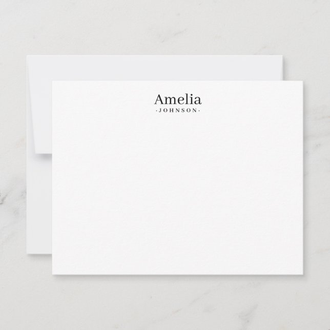 Personalized Modern Minimalist Stylish Clean Black Note Card (Front)
