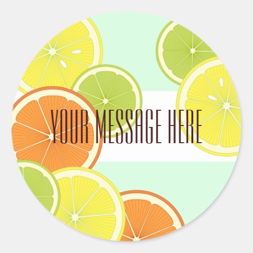 Personalized Modern Mint Green Citrus Fruit Slices Classic Round Sticker