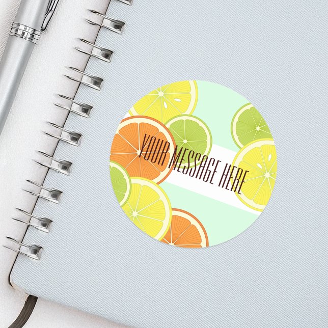 Personalized Modern Mint Green Citrus Fruit Slices Classic Round Sticker (Creator Uploaded)