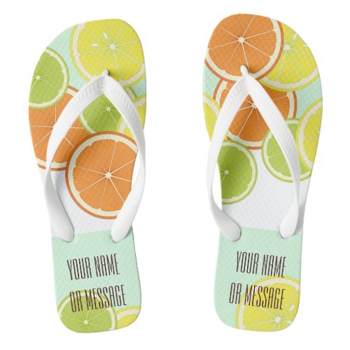 Personalized Modern Mint Green Citrus Fruit Slices Flip Flops