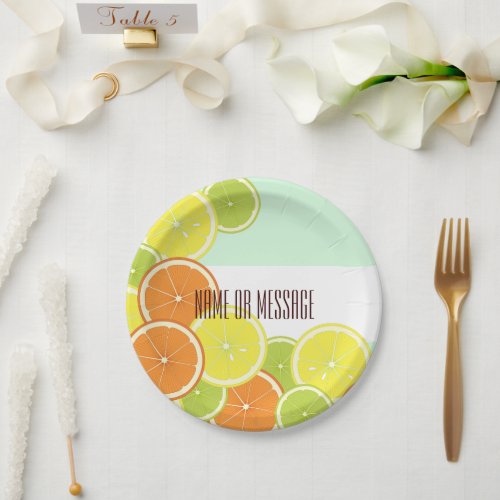 Personalized Modern Mint Green Citrus Fruit Slices Paper Plates