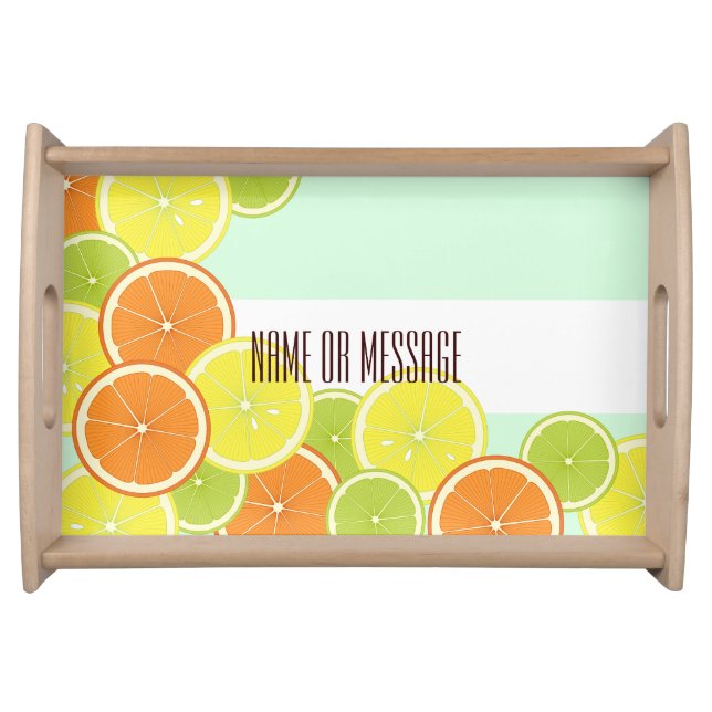 Personalized Modern Mint Green Citrus Fruit Slices Serving Tray (Front)