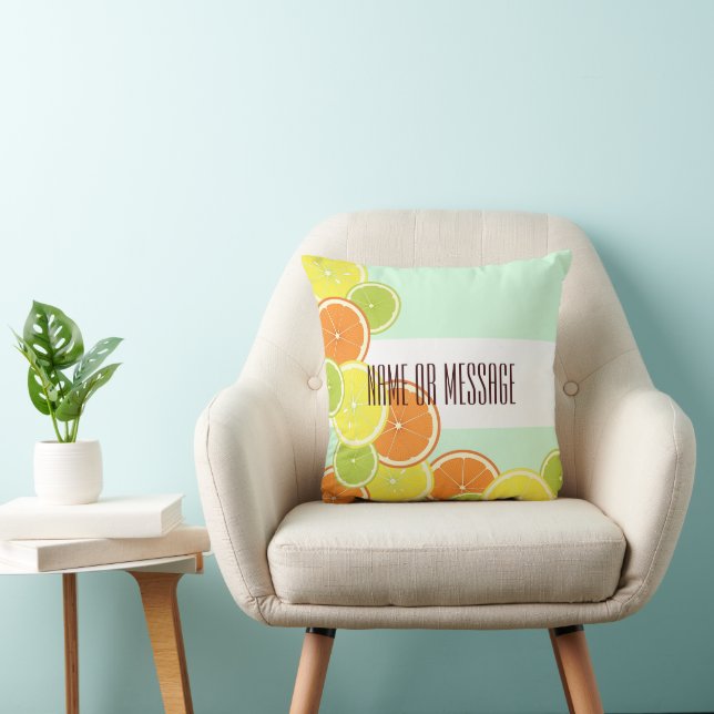 Personalized Modern Mint Green Citrus Fruit Slices Throw Pillow (Chair)