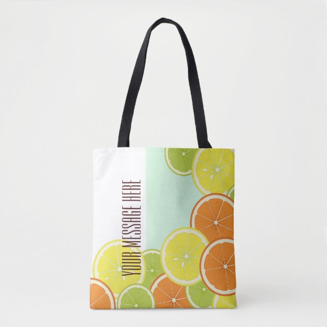 Personalized Modern Mint Green Citrus Fruit Slices Tote Bag (Front)
