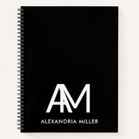 Personalized Modern Monogram Black Spiral Notebook
