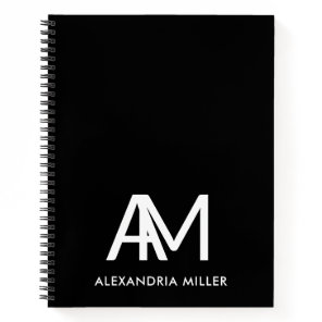 Personalized Modern Monogram Black Spiral Notebook