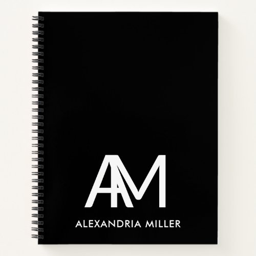 Personalized Modern Monogram Black Spiral Notebook