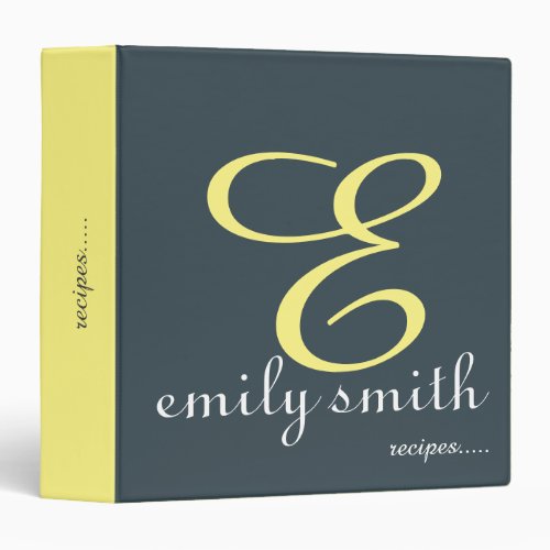 Personalized Modern Monogram Blue Recipes 3 Ring Binder