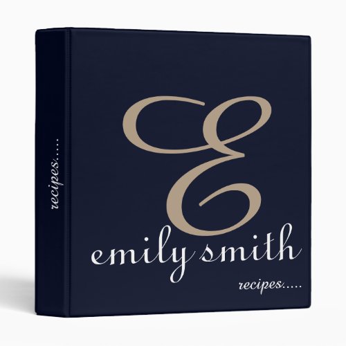 Personalized Modern Monogram Blue Recipes 3 Ring Binder