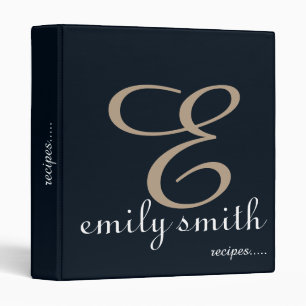 Personalized Modern Monogram Blue Recipes 3 Ring Binder