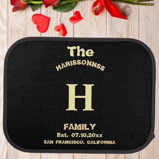 Personalized Modern Monogram Family Name Wedding Car Floor Mat (Creator Uploaded)