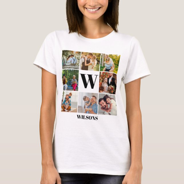 Personalized Modern Monogram Family Photo Collage T-Shirt (Front)