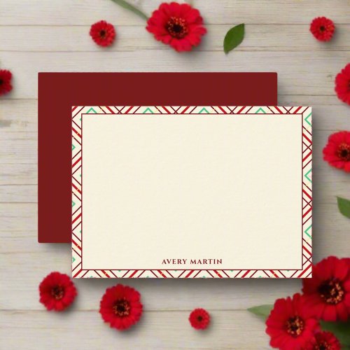 Personalized Modern Monogram Gingham Pattern Red  Note Card