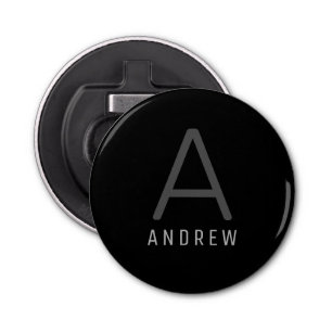 Personalized Modern Monogram Gray Black Magnetic Bottle Opener