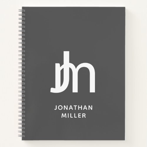Personalized Modern Monogram Gray Spiral Notebook