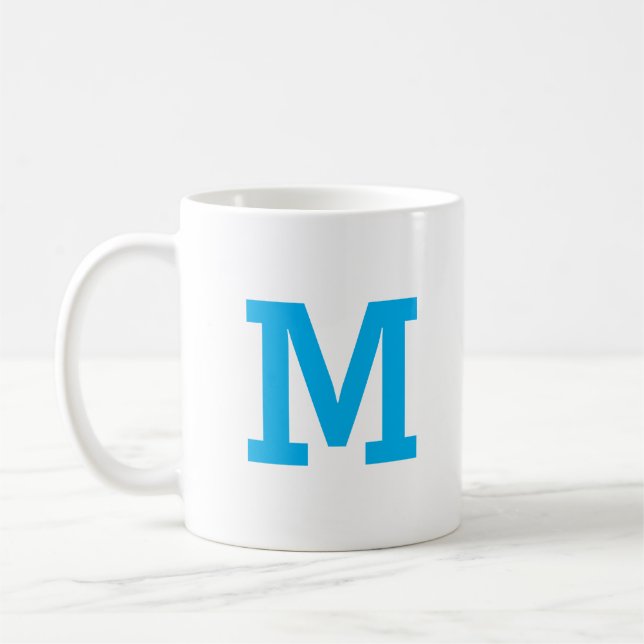 Personalized Modern Monogram Initial Letter Blue Coffee Mug (Left)