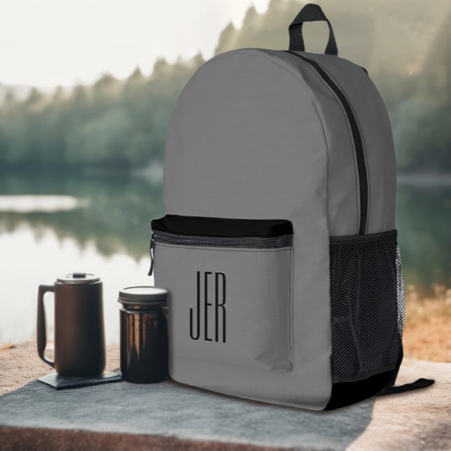 Personalized Modern Monogram Initials Gray Black Printed Backpack (Personalized Modern Monogrammed Initials Gray Black Printed Backpack)