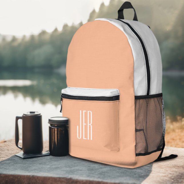 Personalized Modern Monogram Initials Peach White Printed Backpack (Personalized Modern Monogram Initials Peach White Printed Backpack)