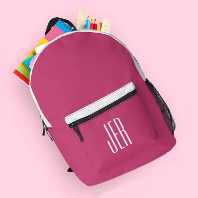 Personalized Modern Monogram Initials Pink White Printed Backpack (Personalized Modern Monogram Initials Pink White Printed Backpack)