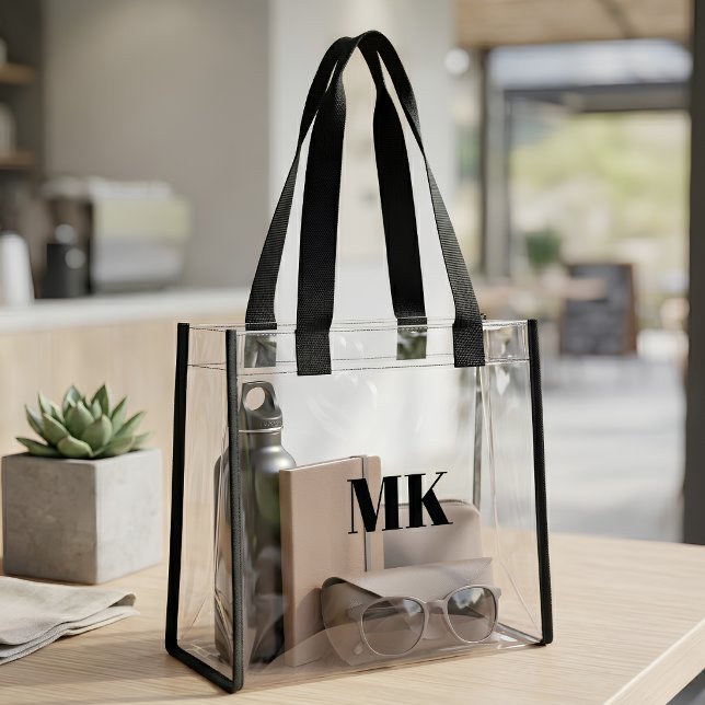 Personalized Modern Monogram "MK" Clear Stadium  Clear Tote Bag (Creator Uploaded)