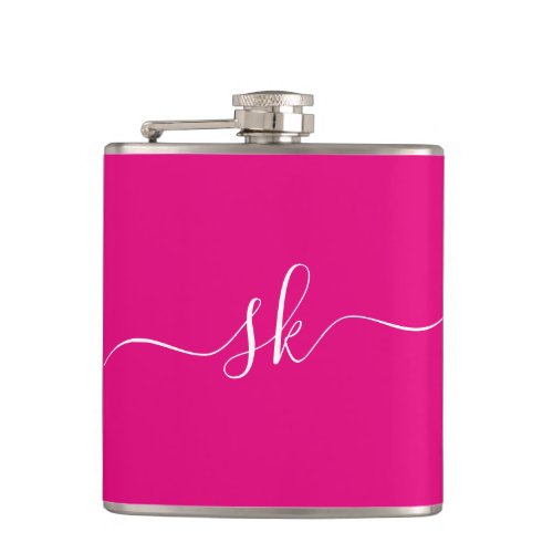 Personalized Modern Monogram Pink Bachelorette Flask