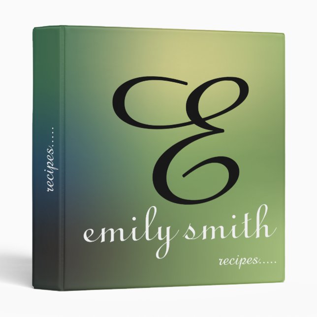 Personalized Modern Monogram Recipes 3 Ring Binder (Front/Spine)