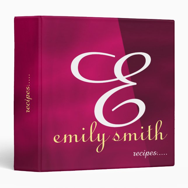 Personalized Modern Monogram Recipes Cook Book 3 Ring Binder (Front/Spine)