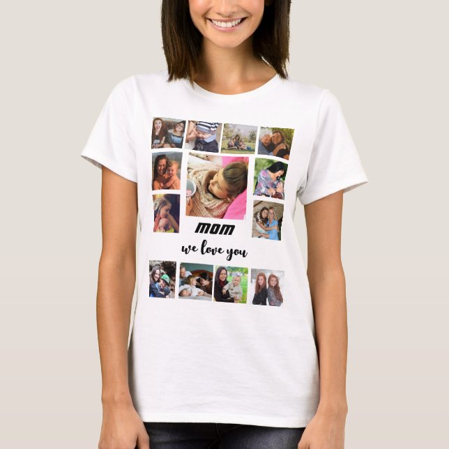 Personalized Modern mothers day 13 photo Collage T-Shirt (Front)