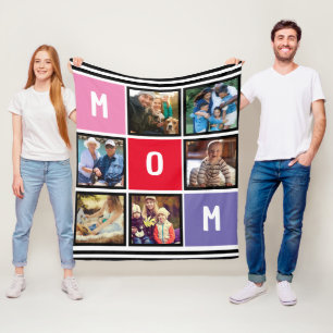 Personalized Modern Mothers day Mom Photo Collage Fleece Blanket