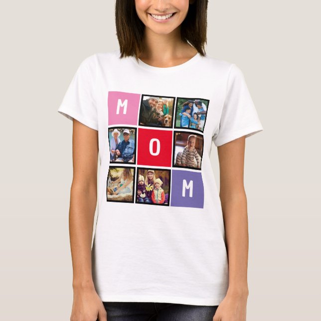 Personalized Modern Mothers day Mom Photo Collage T-Shirt (Front)