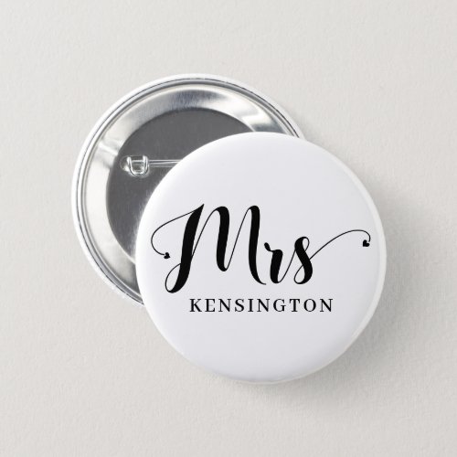 Personalized Modern Mrs Newlywed Typography Button