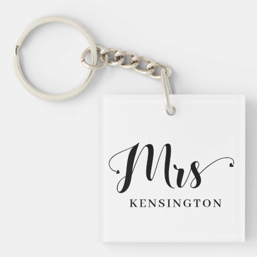 Personalized Modern Mrs Newlywed Typography Photo Keychain