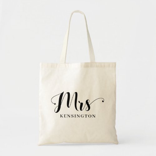 Personalized Modern Mrs Newlywed Typography Tote Bag