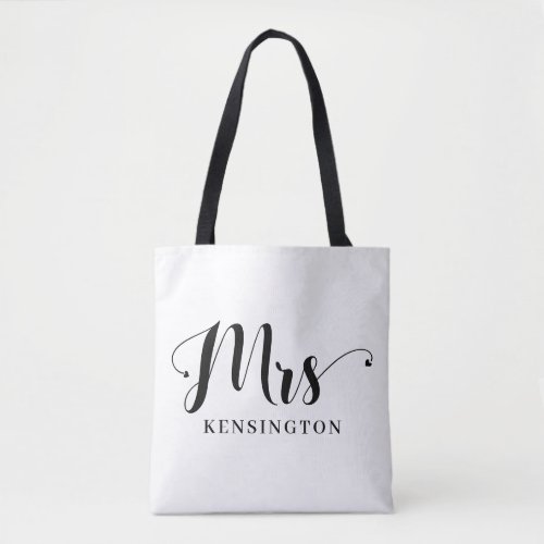 Personalized Modern Mrs Newlywed Typography Tote Bag