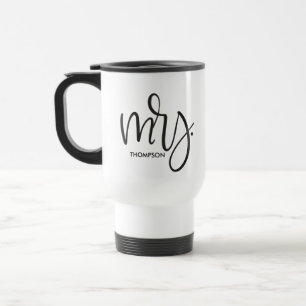 Personalized Modern Mrs. Script Wedding Travel Mug