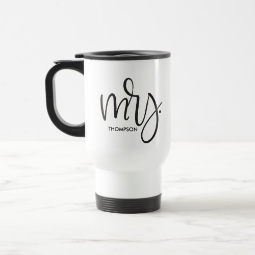 Personalized Modern Mrs Script Wedding Travel Mug