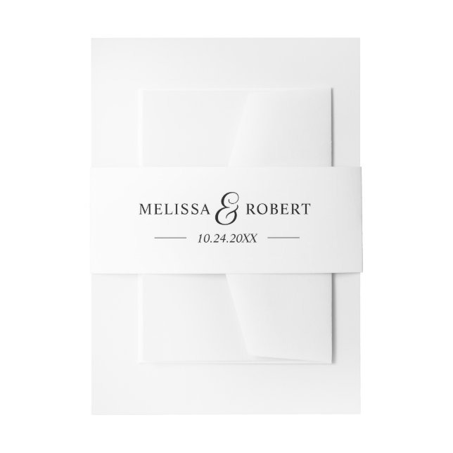 Personalized Modern NAME Black & White Wedding Invitation Belly Band (Front Example)