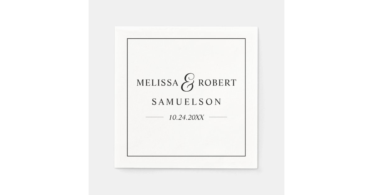 Personalized Modern Name Black White Wedding Napkin Zazzle Com