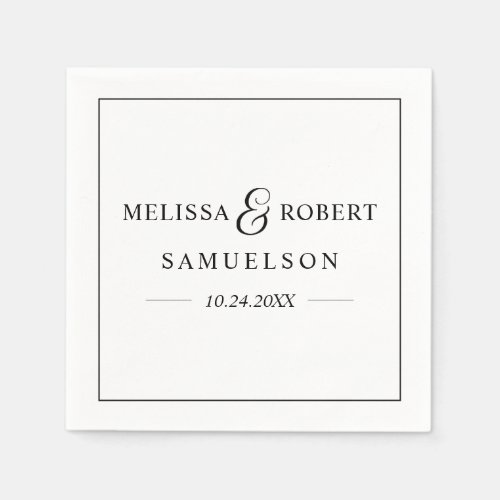 Personalized Modern NAME Black  White Wedding Napkins