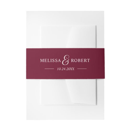 Personalized Modern NAME Burgundy  White Wedding Invitation Belly Band