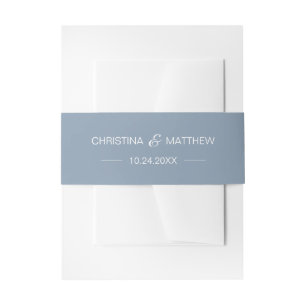 Personalized Modern NAME Dusty Blue Pink Wedding Invitation Belly Band