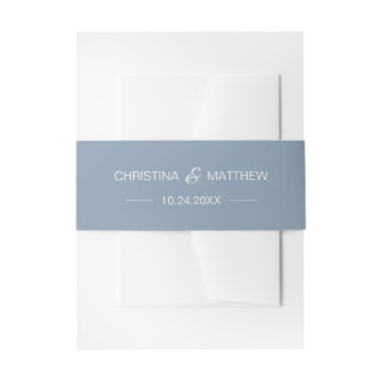 Personalized Modern Name Dusty Blue Pink Wedding Invitation Belly Band by UniqueWeddingShop at Zazzle