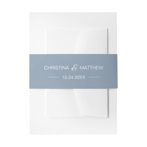 Personalized Modern NAME Dusty Blue Pink Wedding Invitation Belly Band