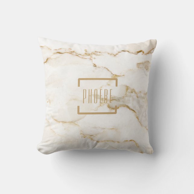 Personalized Modern Name Gold Effect Marble Throw Pillow (Front)