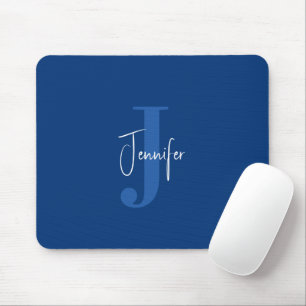 Personalized Modern Name & Initial Monogram Blue Mouse Pad