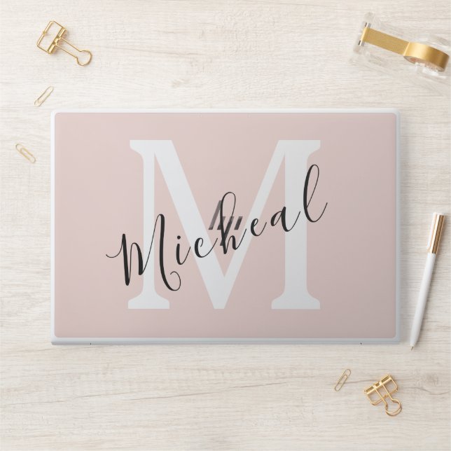 Personalized Modern Name Monogram Pink HP Laptop Skin (Desk)