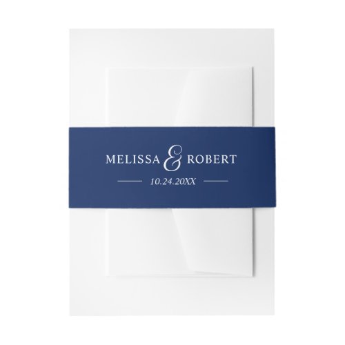 Personalized Modern NAME Navy Blue  White Wedding Invitation Belly Band