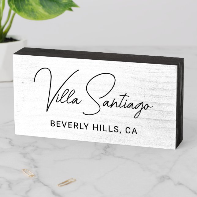 Personalized Modern Name of Home Residence Wooden Box Sign (In Situ Horizontal)